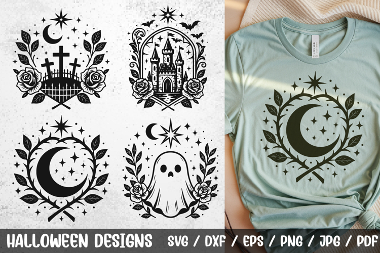 Gothic Castle, Moon & Ghost Halloween SVG Cut Files