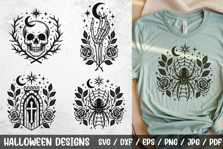 Gothic Halloween SVG Files|Skull, Skeleton Hand, Castle Door