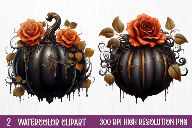 Gothic Halloween Watercolor Clipart PNG, Halloween PNG