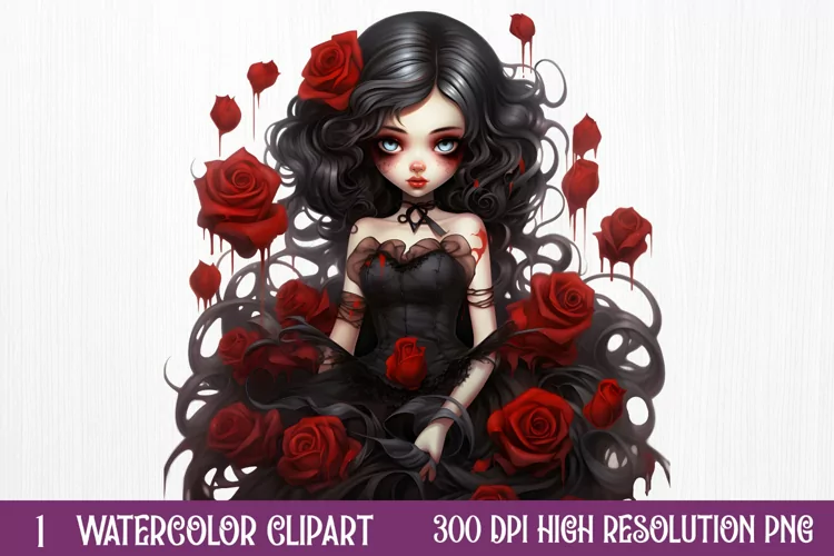 Gothic Halloween Watercolor Clipart PNG, Halloween PNG