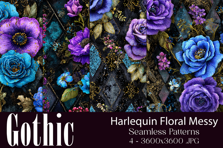 Gothic Patterns, Messy Harlequin Roses Seamless Patterns, s2