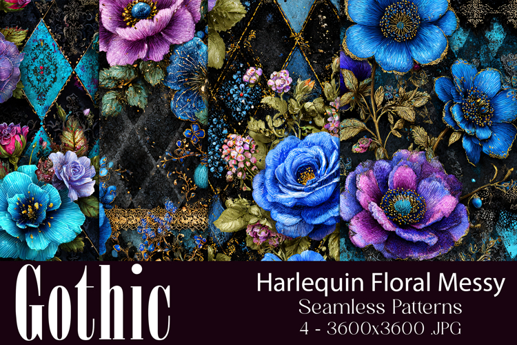 Gothic Patterns, Messy Harlequin Roses Seamless Patterns, s3