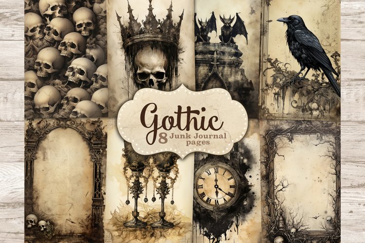 Gothic Junk Journal Pages, Vintage Digital Collage Sheet, GlamArtZhanna, Scull Junk Journal Paper, Spooky Diary Pages, Creepy Scrapbook Kit, Horror Printable Journal, Gothic Gates Half Pages, Halloween Picture Collage, Gargoyle Junk Journal Page