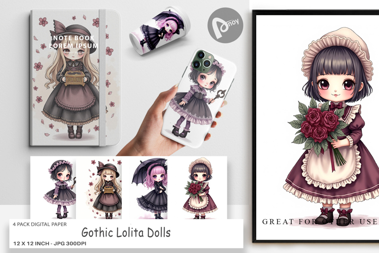 Digital Paper Gothic Lolita Dolls