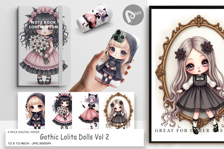 Digital Paper Gothic Lolita Dolls