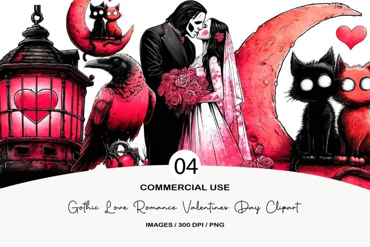 Gothic love romance valentines day clipart