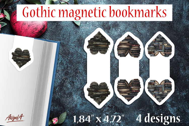 Gothic magnetic bookmarks Book lover gift Stack of books PNG