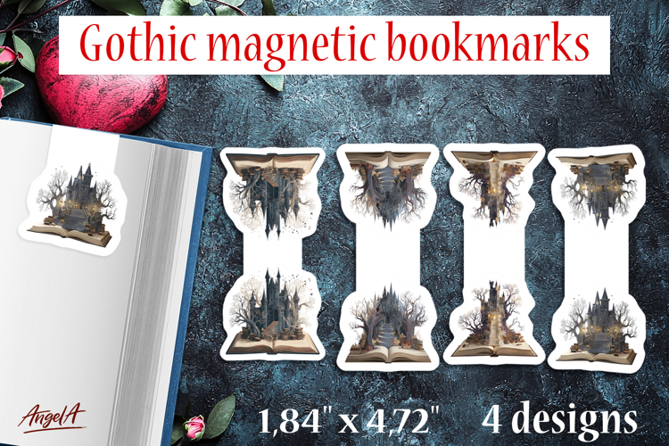 Gothic magnetic bookmarks Book lover gift medieval castle