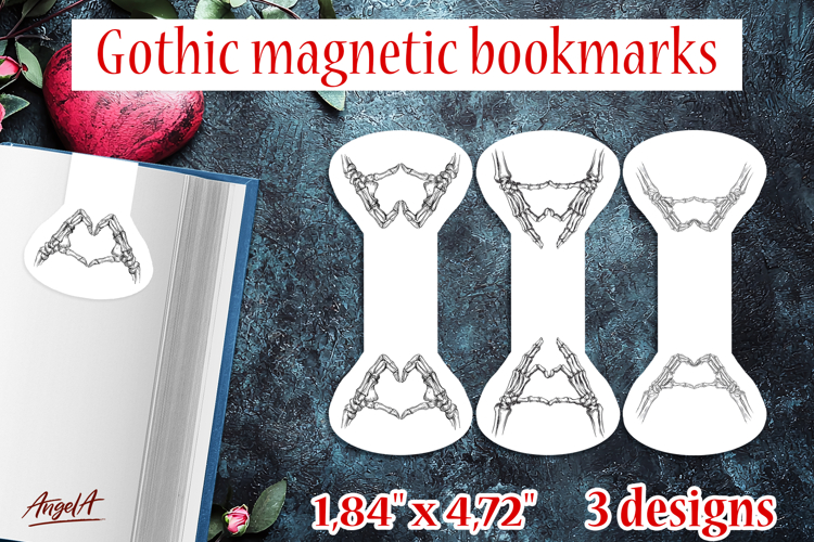Gothic magnetic bookmarks template Skeleton hands Love Peace