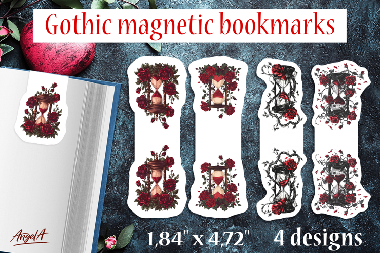 Gothic magnetic bookmarks Book lover gift Floral Hourglass