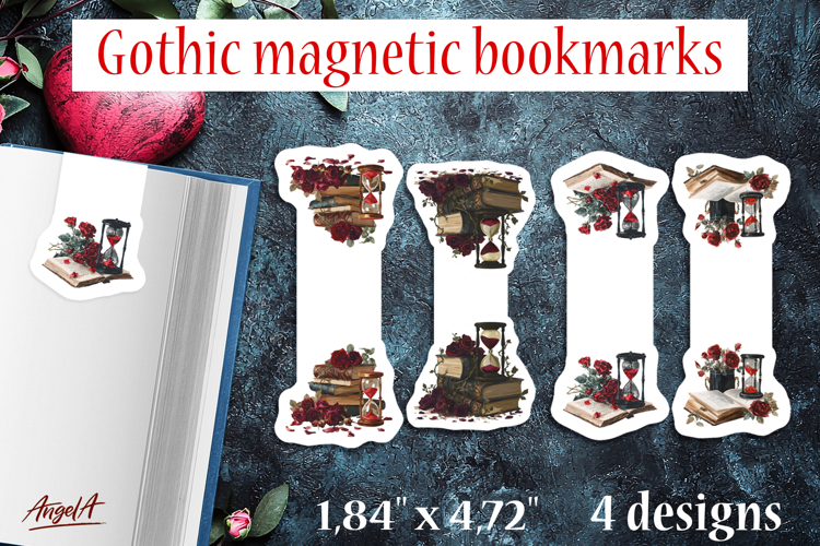 Gothic magnetic bookmarks Book lover gift Floral Hourglass