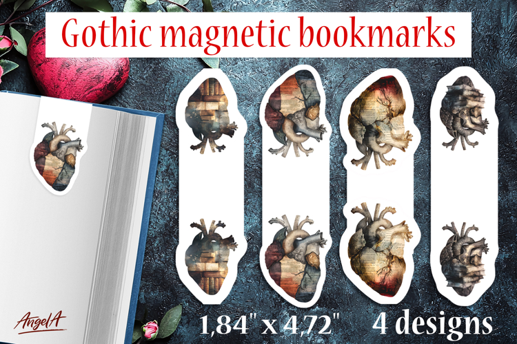 Gothic magnetic bookmarks Book lover gift Anatomical heart