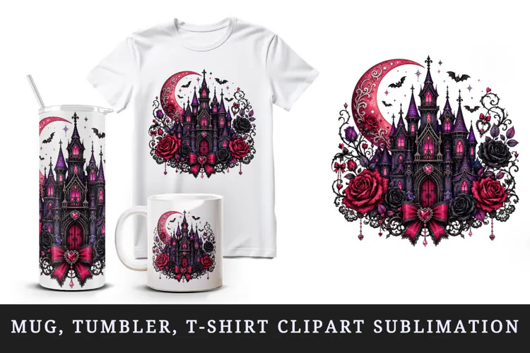 Gothic tumbler, mug wrap, clipart sublimation design