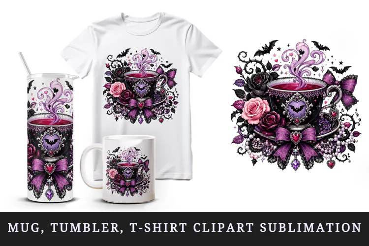 Gothic tumbler, mug wrap, clipart sublimation design