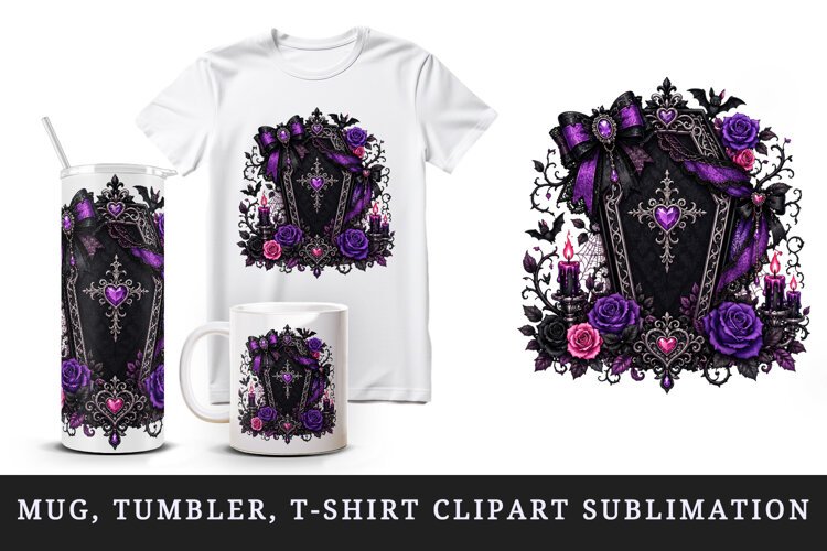 Gothic tumbler, mug wrap, clipart sublimation design example image 1