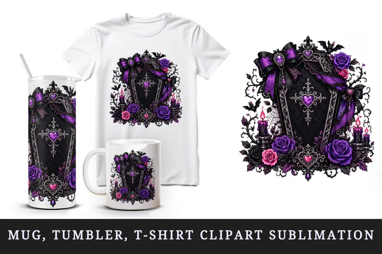 Gothic tumbler, mug wrap, clipart sublimation design