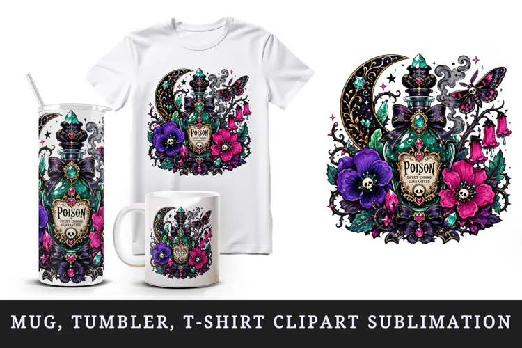 Gothic tumbler, mug wrap, clipart sublimation design