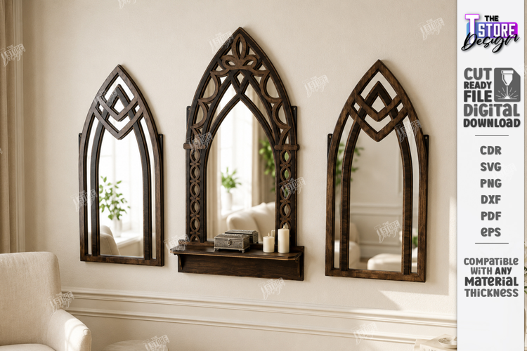 Gothic Arch Mirror Frame Laser Cut | Vintage Window Arch