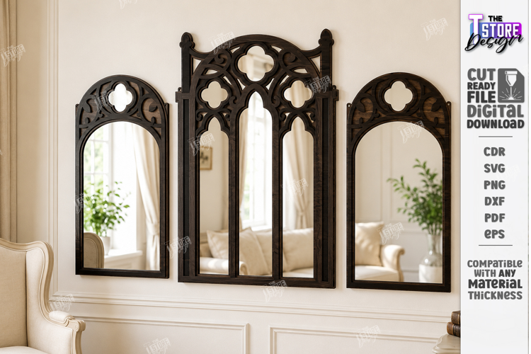 Gothic Arch Mirror Frame Laser Cut | Vintage Window Arch