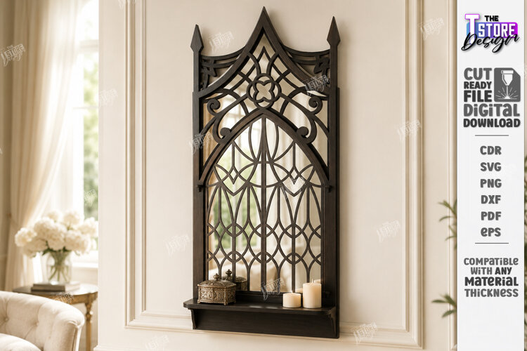 Gothic Arch Mirror Frame Laser Cut | Vintage Window Arch example image 1
