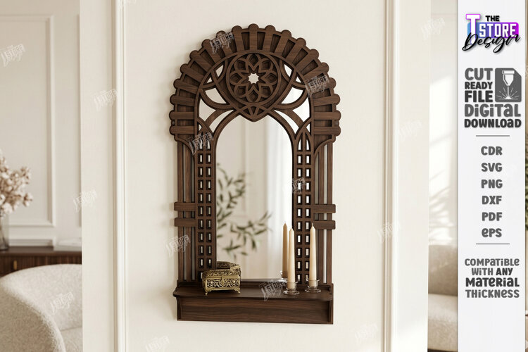Gothic Arch Mirror Frame Laser Cut | Vintage Window Arch example image 1