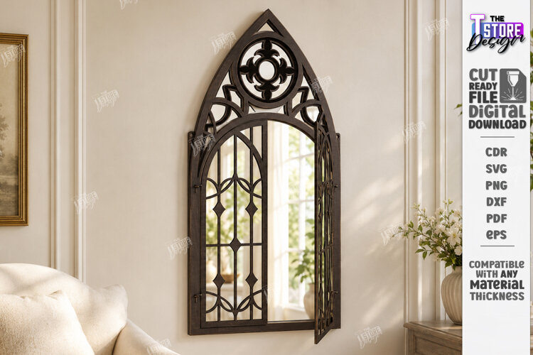 Gothic Arch Mirror Frame Laser Cut | Vintage Window Arch example image 1