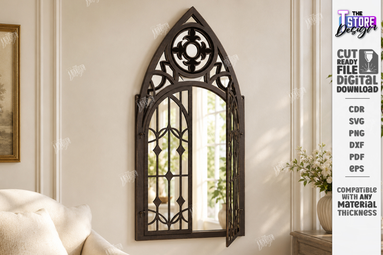 Gothic Arch Mirror Frame Laser Cut | Vintage Window Arch
