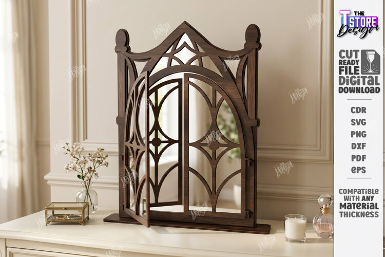 Gothic Arch Mirror Frame Laser Cut | Vintage Window Arch example image 1