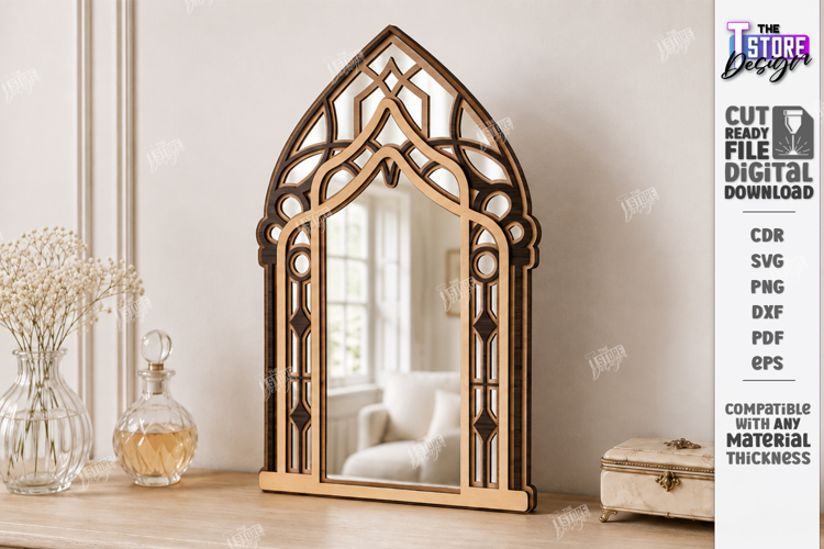 Gothic Arch Mirror Frame Laser Cut | Vintage Window Arch