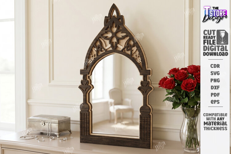 Gothic Arch Mirror Frame Laser Cut | Vintage Window Arch example image 1