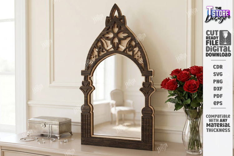 Gothic Arch Mirror Frame Laser Cut | Vintage Window Arch