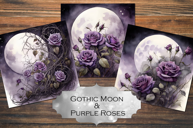 3 Gothic Moon & Purple Rose Backgrounds