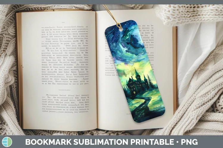 Gothic Northern Lights Bookmark Sublimation Printable Design