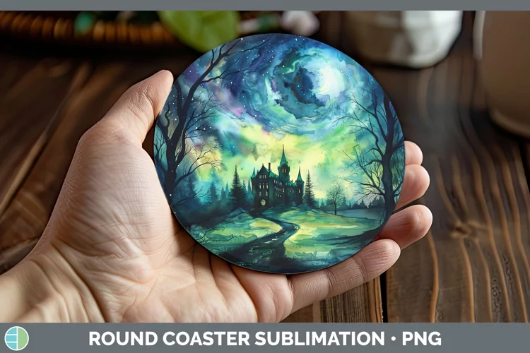 Gothic Northern Lights Round Coaster Sublimation Coaster Des