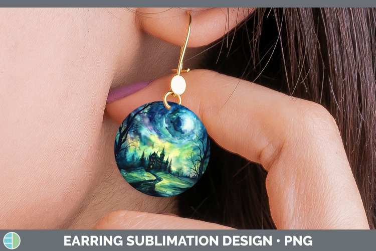 Gothic Northern Lights Round Earrings Sublimation Earrings D