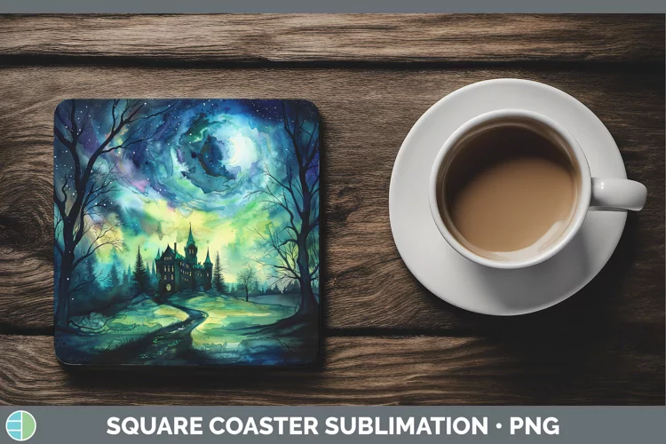 Gothic Northern Lights Square Coaster Sublimation Coaster De