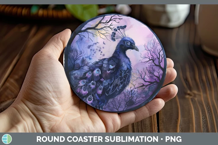 Gothic Peacock Round Coaster Sublimation Coaster Designs
