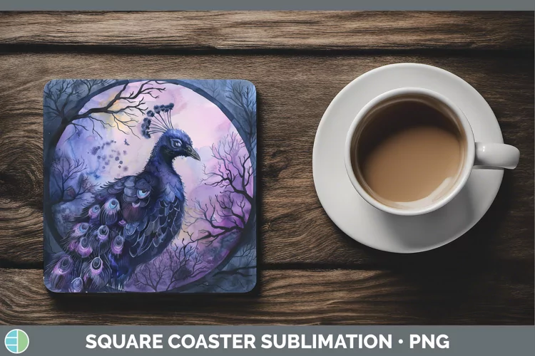 Gothic Peacock Square Coaster Sublimation Coaster Designs