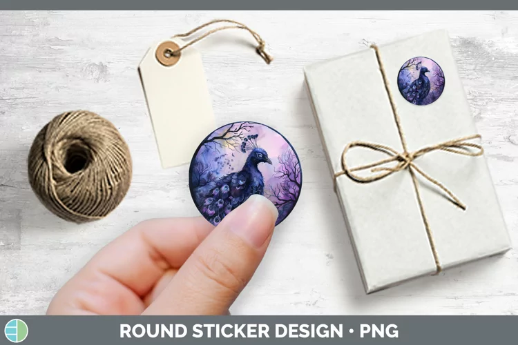 Gothic Peacock Stickers | Round Labels Designs