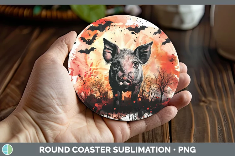 Gothic Pig Round Coaster Sublimation Coaster Designs