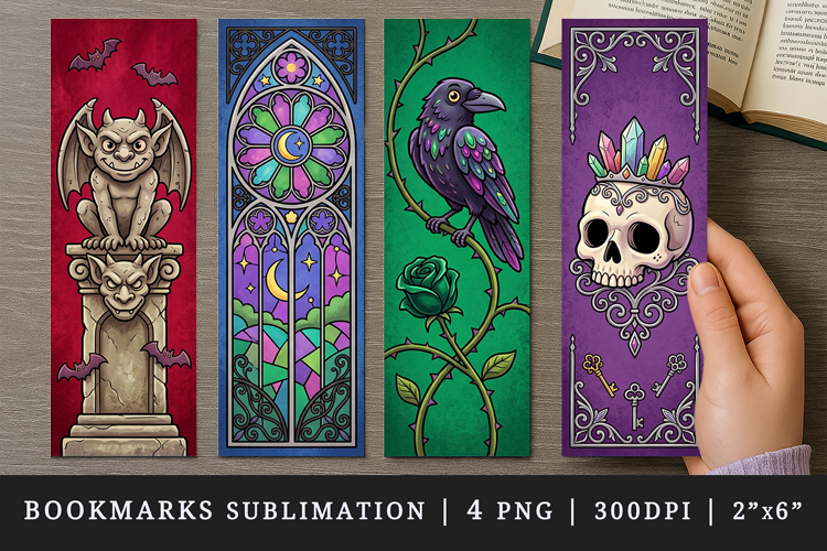 Gothic bookmarks printable sublimation bookmark design