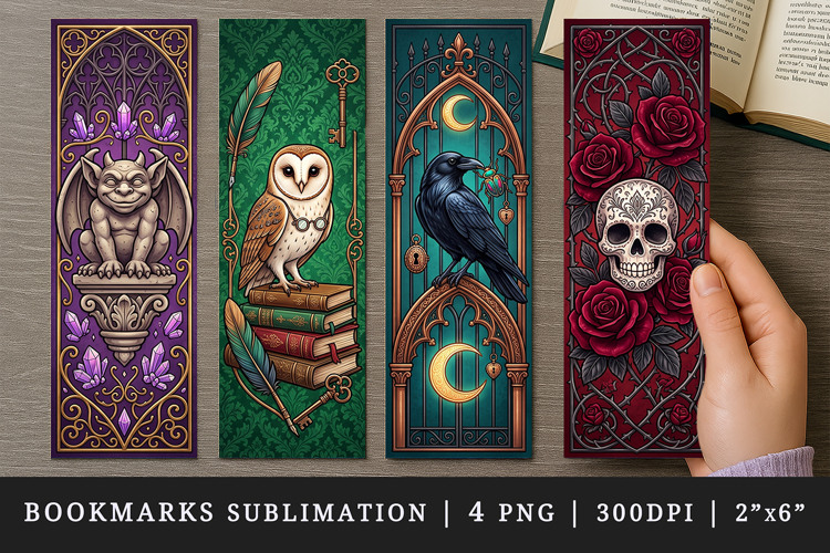 Gothic bookmarks printable sublimation bookmark design