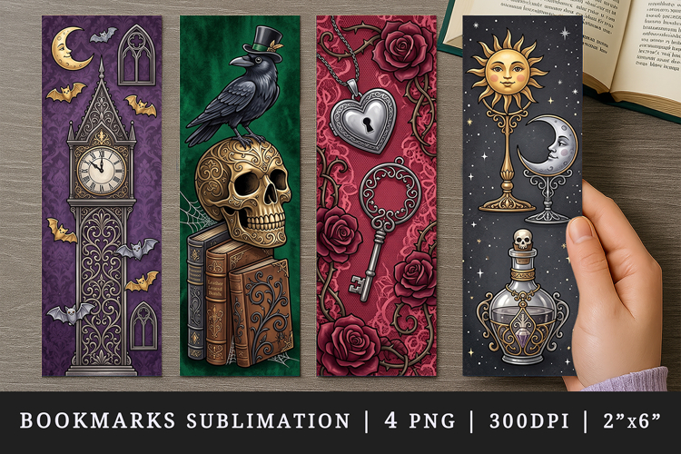 Gothic bookmarks printable sublimation bookmark design