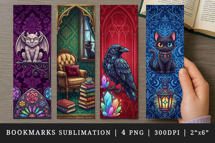 Gothic bookmarks printable sublimation bookmark design