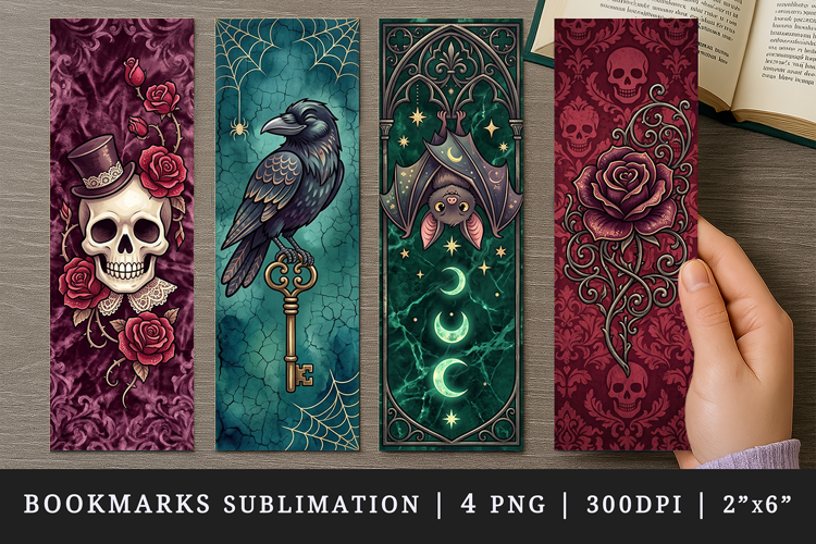 Gothic bookmarks printable sublimation bookmark design