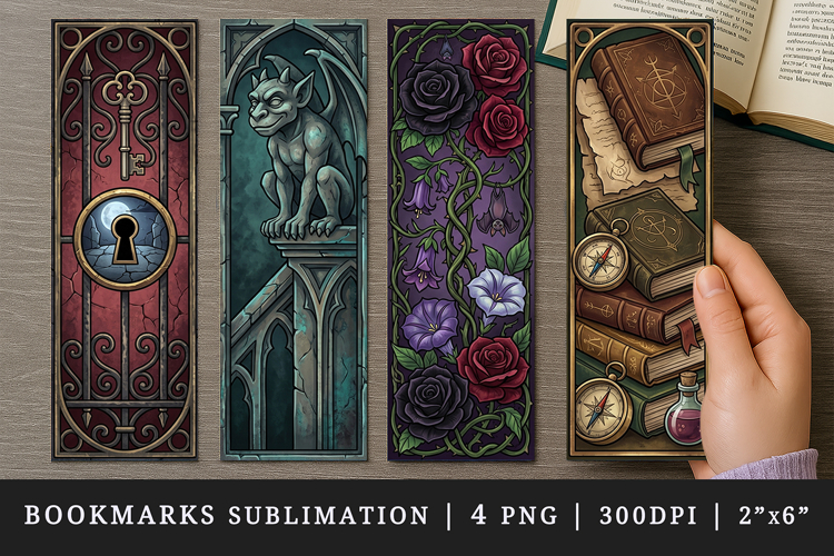 Gothic bookmarks printable sublimation bookmark design example image 1