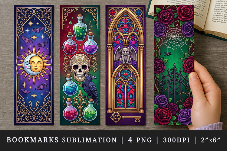 Gothic bookmarks printable sublimation bookmark design