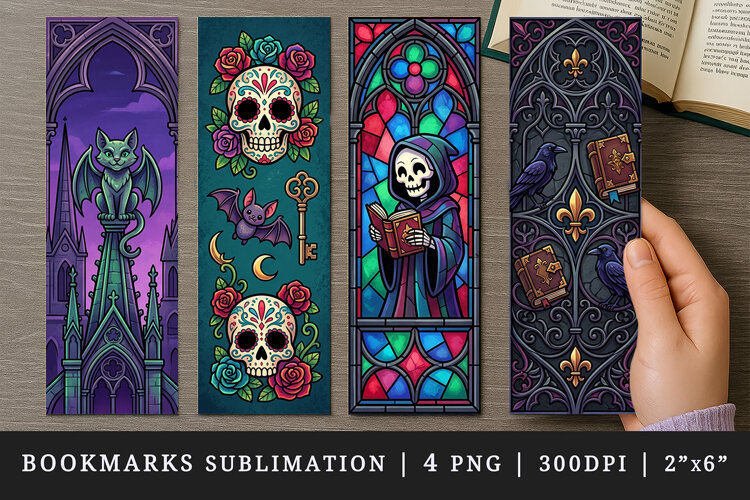 Gothic bookmarks printable sublimation bookmark design example image 1