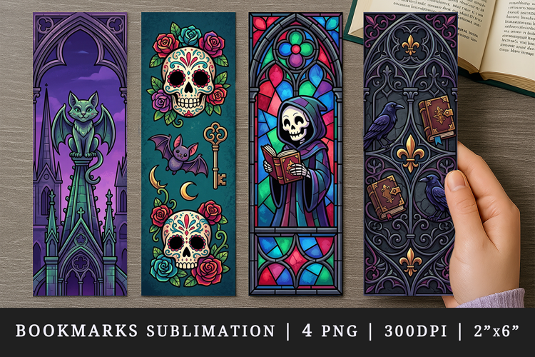 Gothic bookmarks printable sublimation bookmark design