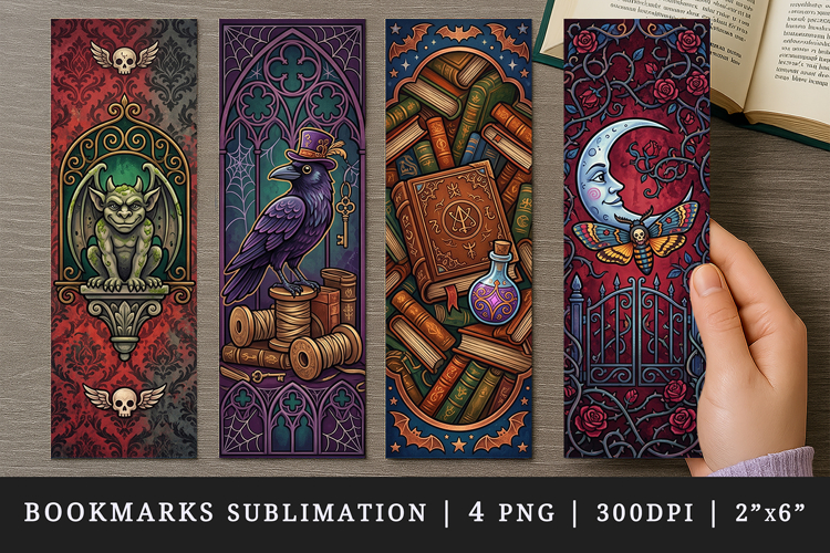 Gothic bookmarks printable sublimation bookmark design